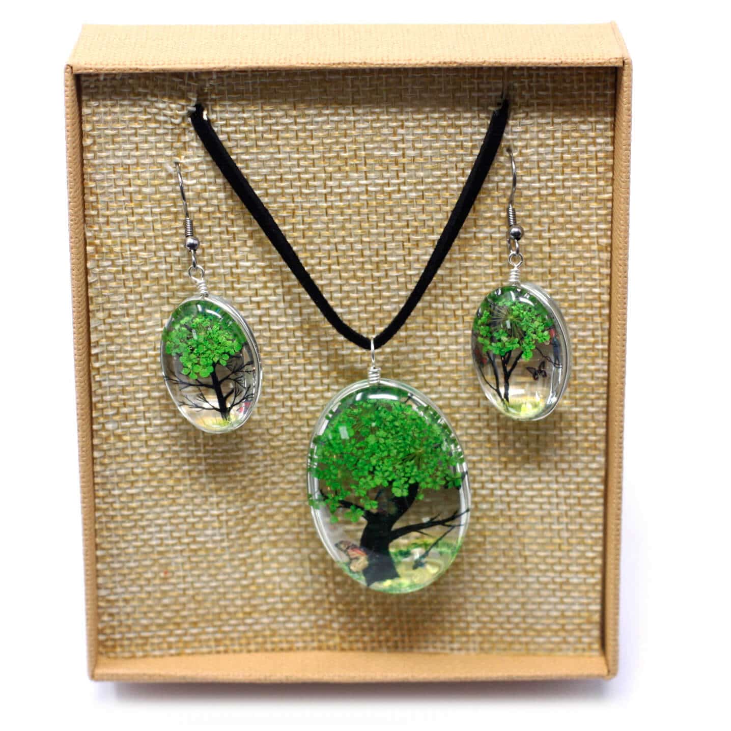 green pressed flower necklace set 1