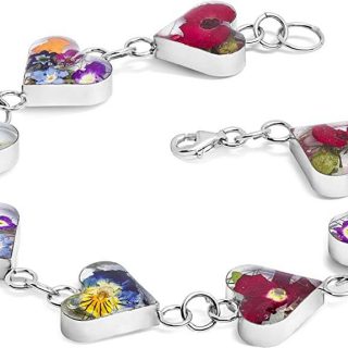 Sterling Silver Heart pressed flower Bracelet Made with Real Mixed Flowers