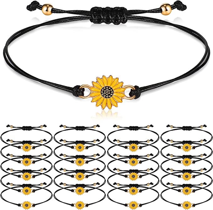 20 Pcs Handmade Sunflower Bracelets Adjustable Friendship Bracelet