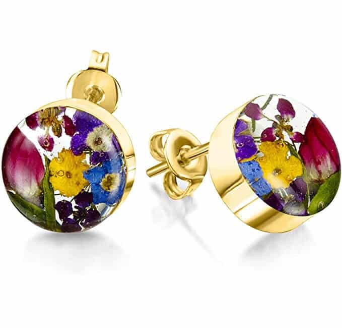 gold mixed flower stud earrings